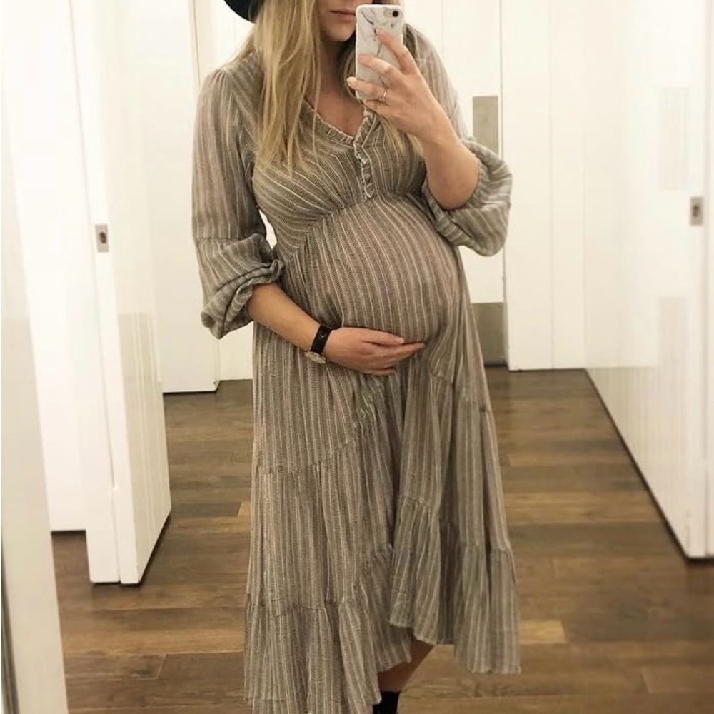 Auguste The Label Taupe Striped Midi Dress - Picture 2 of 3